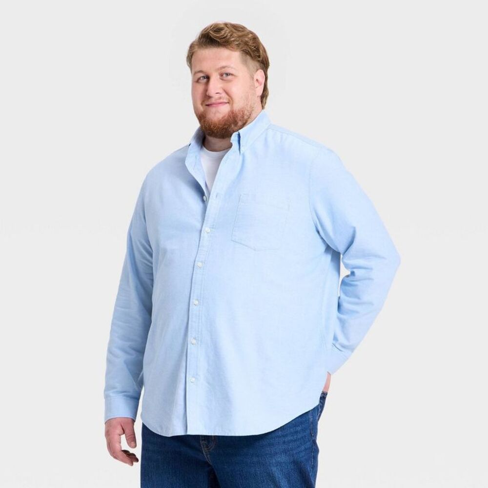 Men's Tall Every Wear Long Sleeve Oxford Button-Down Shirt - Seamless Blue LT